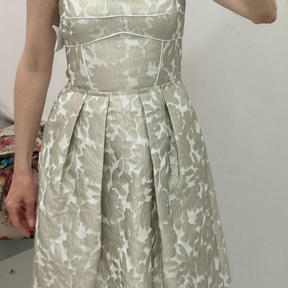 Strapless mini dress cream taupe brocade Cynthia Steffe - Picture 7 of 11